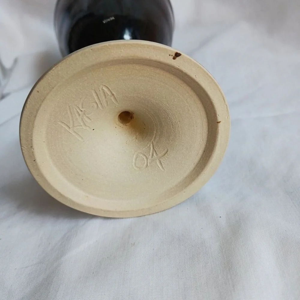 Studio Art Pottery Wine Goblet Signed Brown Stoneware